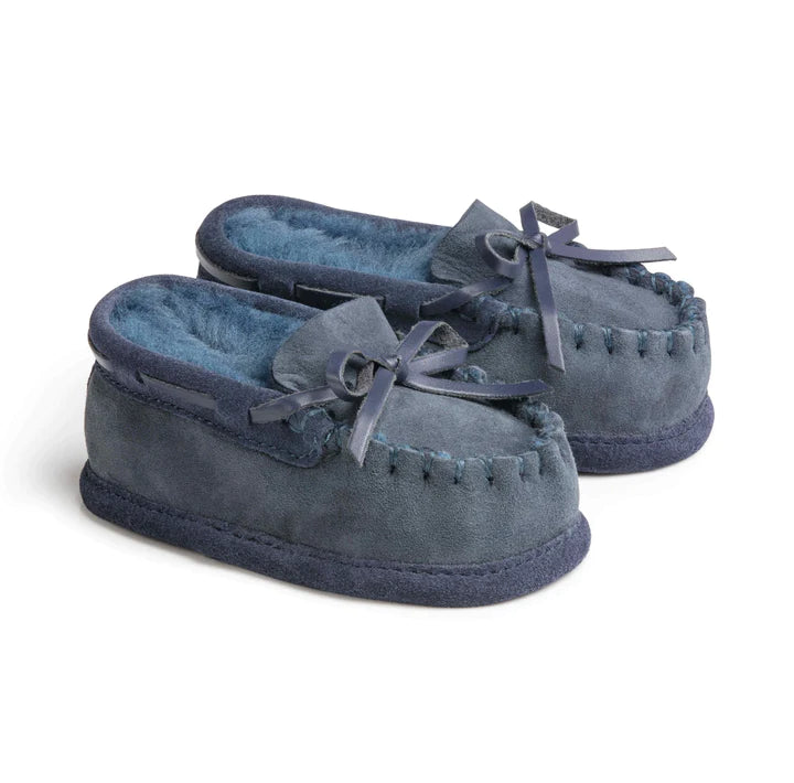 Benmore Sheepskin Moccasin Slippers Navy