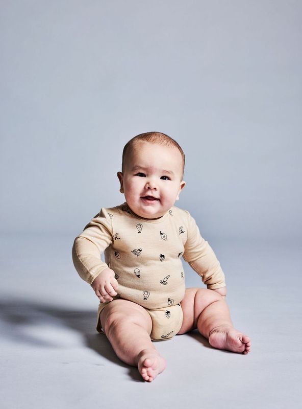LFOH Merino Riley Bodysuit - Wheat Marle Fruit'n'Veg