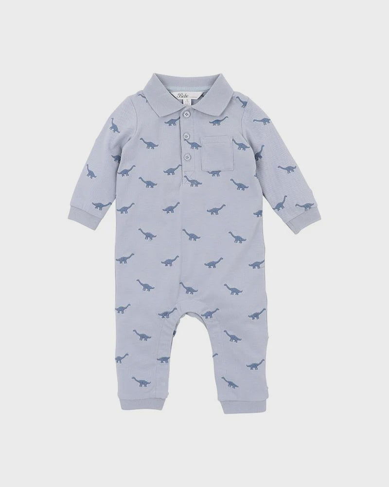 Isaac Embroided Dino Long Sleever Romper