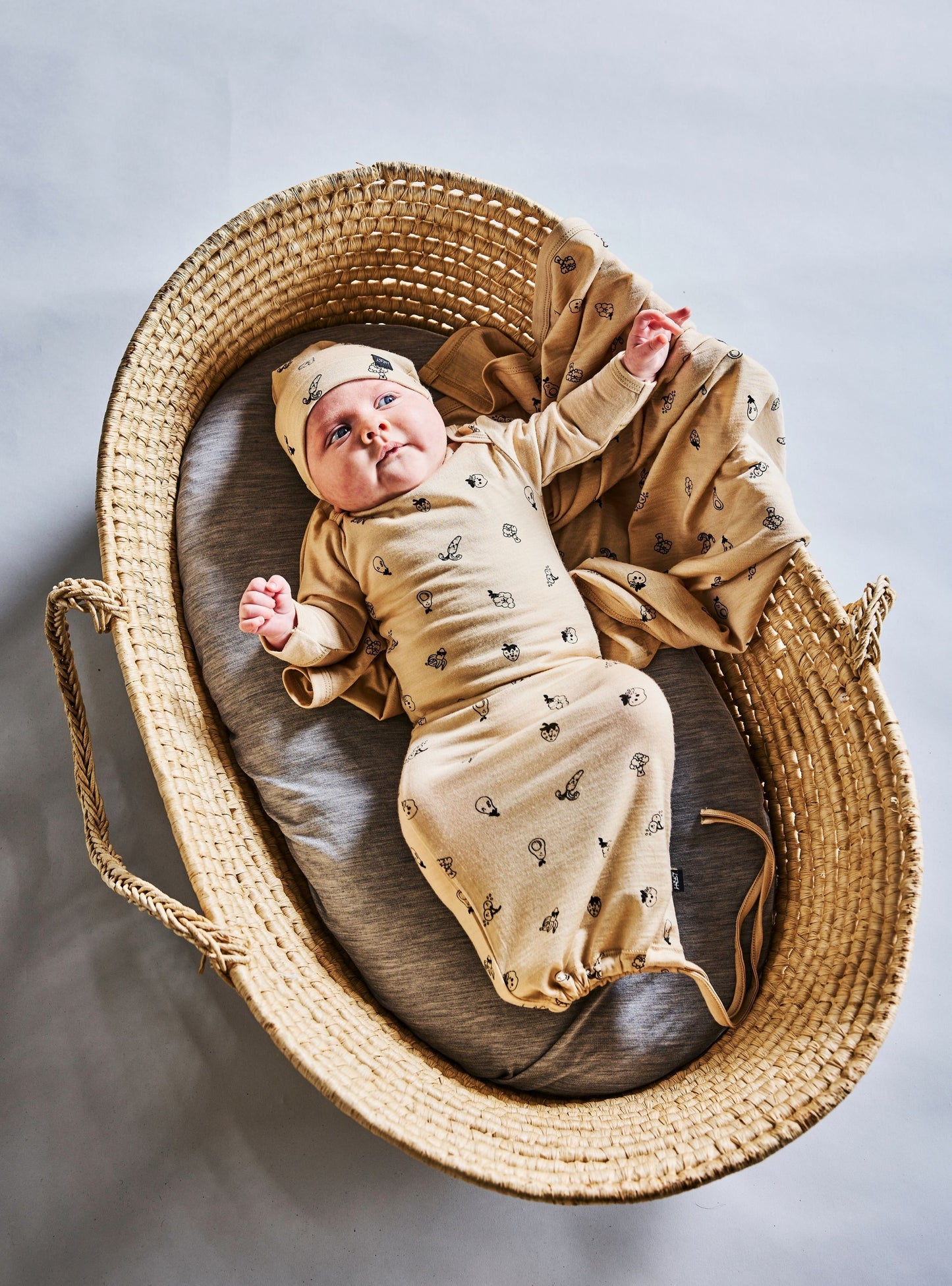 LFOH Merino Baby Gown - Wheat Marle Fruit'n'Veg