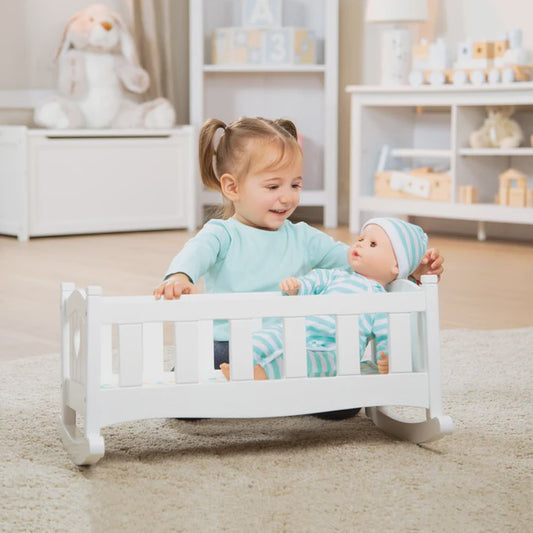 White Wooden Dolls Cradle  - Mine to Love Play