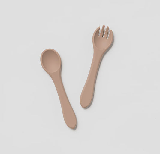 Silicone Fork and Spoon Set Almond
