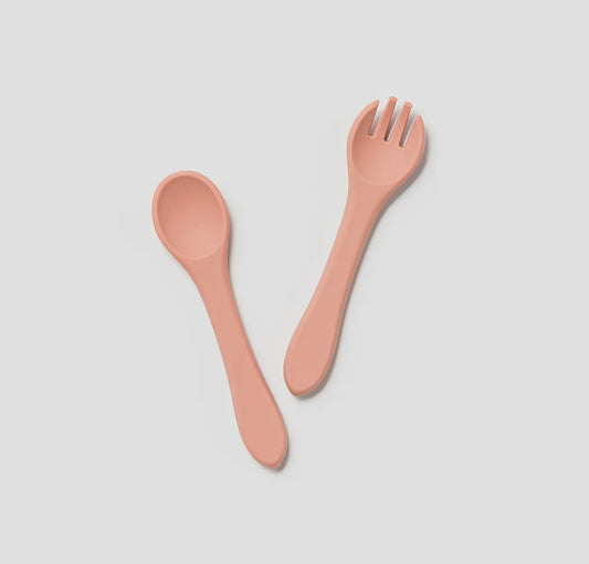 Silicone Fork and Spoon Set Dixie Pink