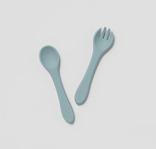 Silicone Fork and Spoon Set Rain