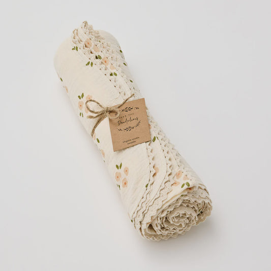 Organic Muslin Swaddle - Daisy with Lace