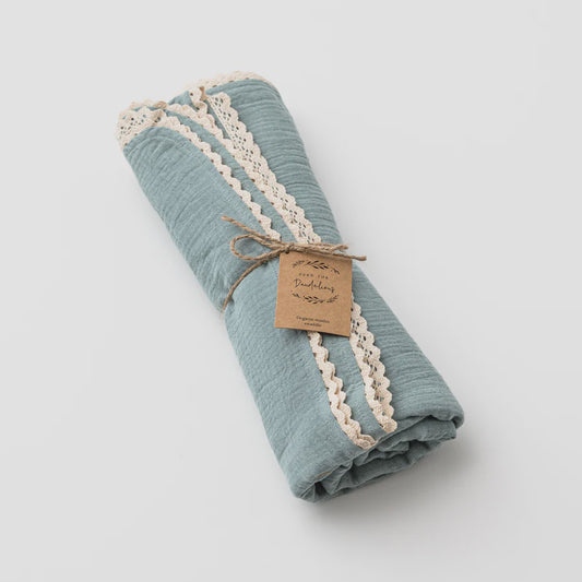 Swaddle Organic Muslin with Lace Sage