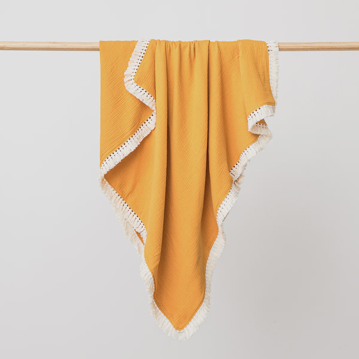 Organic Muslin Blanket with Tassels Saffron