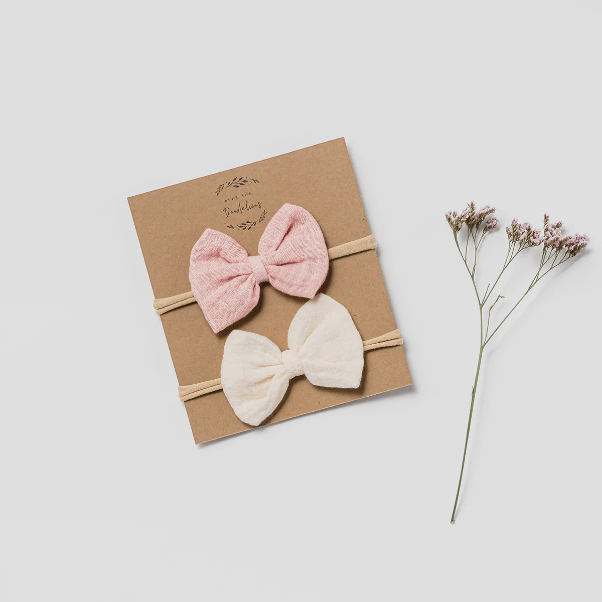 Organic Muslin Bow Headband set of 2 - Blush + Milk