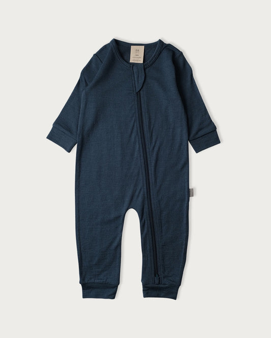 Merino All in One Footless Denim Blue